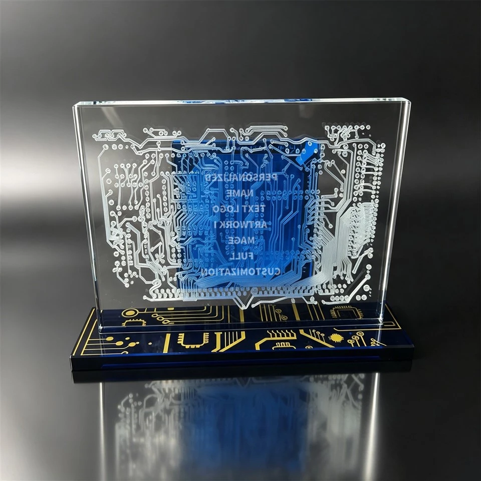 Circuit Board Blue Base Crystal Trophy high quality